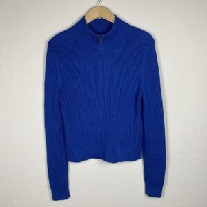 American Eagle Womens XL Sweater Mock Neck 1/4 Zip Ribbed Knit Royal Blue Preppy